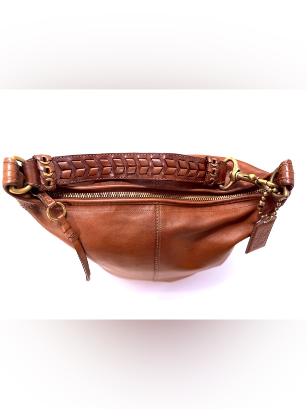 Coach Ergo Brown Leather Vintage Hobo Bag in Satin Tattersall Y2K Brass Buckle - Picture 3 of 14